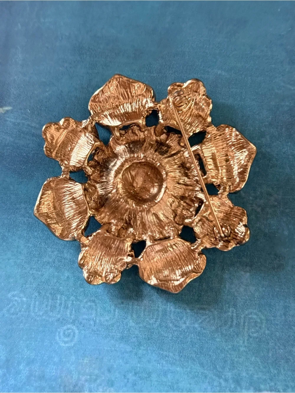 Gold-Tone Floral Statement Brooch with Pink Stones